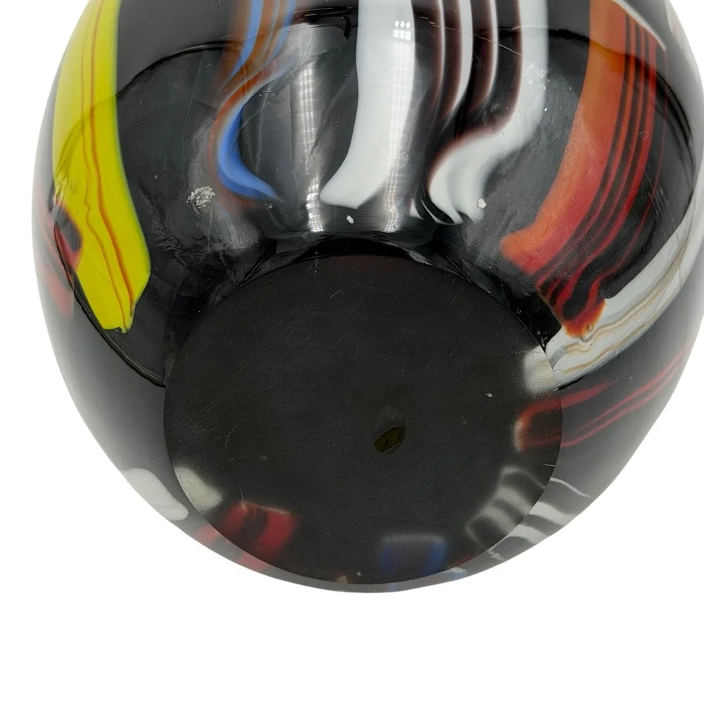 Vtg Art Glass Vase Colorful Black Stripe Abstract Postmodern Heavy LG Y2K 11.5in